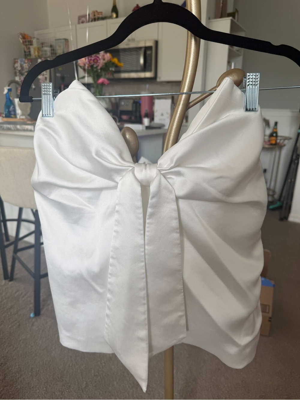 Zara White Satin Tie-Front Shirt